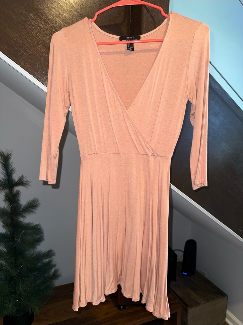 Forever 21 Peach Long-Sleeve Wrap Dress
